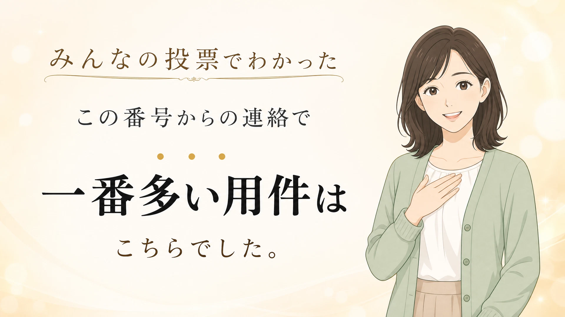みんなの投票でわかった、この番号からの連絡で一番多い用件はこちらでした。