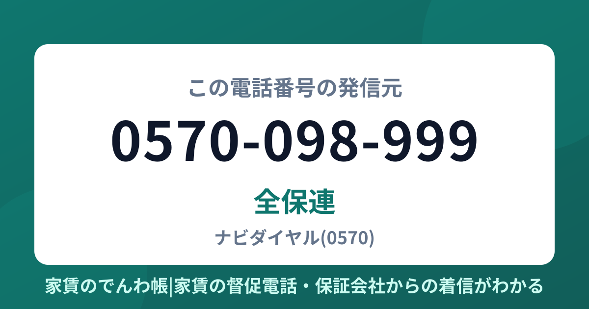0570-098-999の発信元は全保連|家賃のでんわ帳