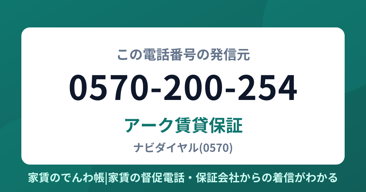 0570-200-254の発信元はアーク賃貸保証|家賃のでんわ帳